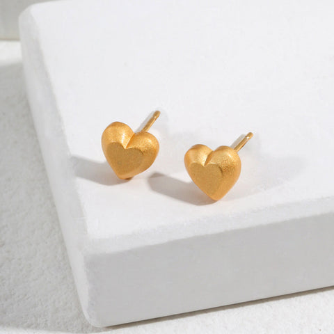 Etoilier 925 Sterling Silver Earring Stud Earrings Minimalist Smooth Heart Earring, Color Silver/Gold Plated