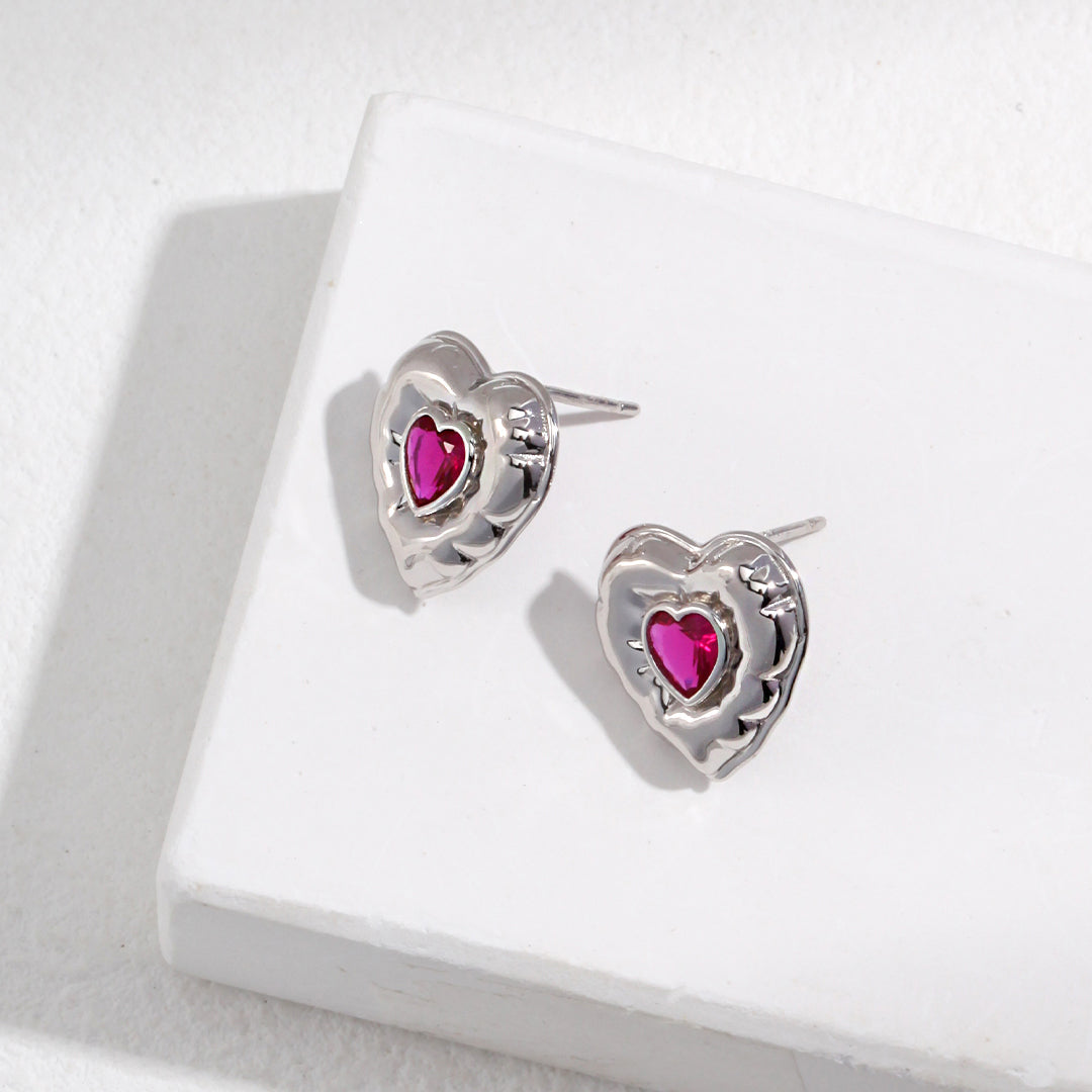 Etoilier 925 Sterling Silver Earring Stud Earrings Stone Heart Earring, Color Silver/Gold Plated