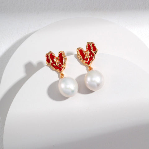 Etoilier 925 Sterling Silver Earring Stud Earrings Pearl Heart Earring, Color Silver/Gold Plated