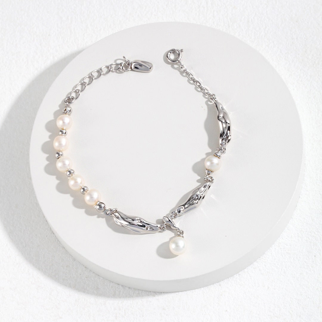 Etoilier 925 Sterling Silver Bracelet Pearl Bracelet Chain Bracelet Beads Bracelet, Color Silver/Gold Plated