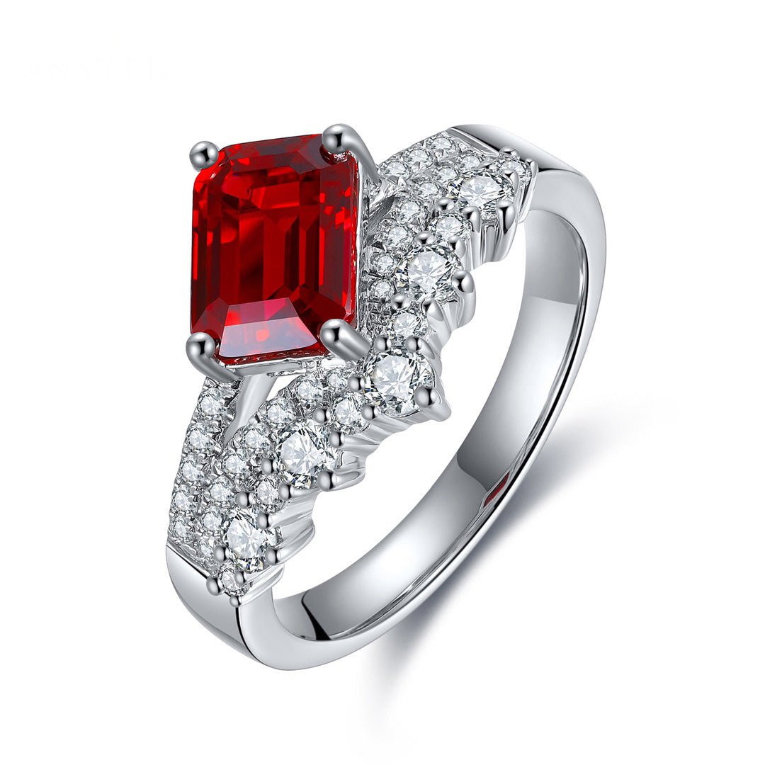 Etoilier Lab Created Ruby S925 Sterling Silver Ring, Asscher Cut 2.06ct