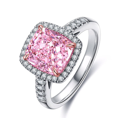 Etoilier 925 sterling silver Zircon Ring, Asscher Cut Simulation Pink Diamond