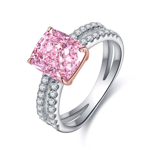 Etoilier 925 Sterling Silver Zircon Ring 2 Cycles , Asscher Cut Simulation Pink Diamond