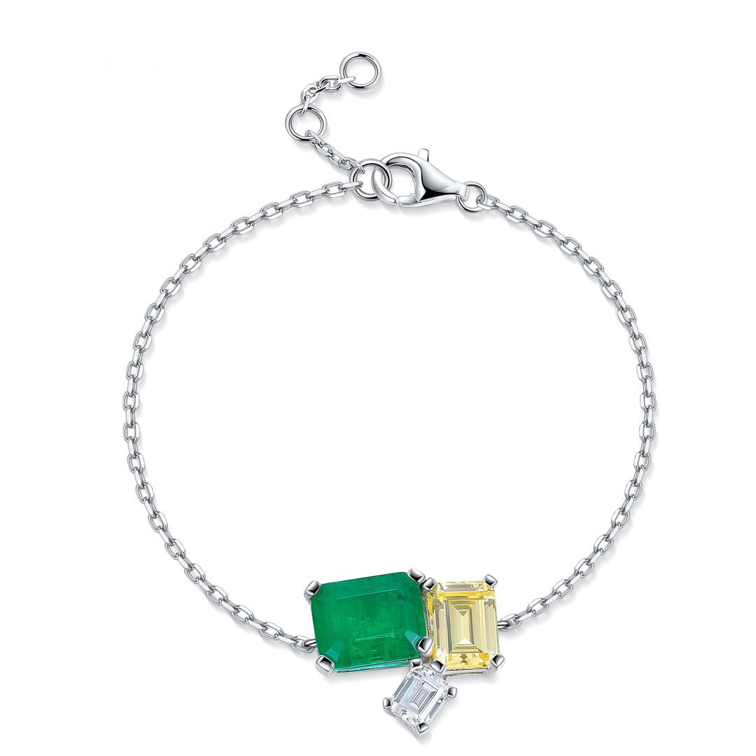 Etoilier 925 sterling silver Synthetic Asscher Cut Emerald Bracelet