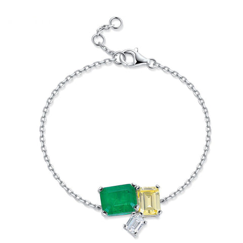 Etoilier 925 sterling silver Synthetic Asscher Cut Emerald Bracelet