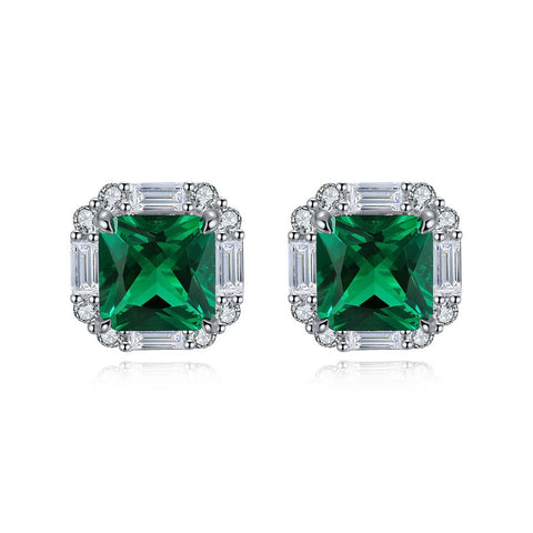 Etoilier 925 Sterling Silver Asscher Cut Synthetic Emerald Earring