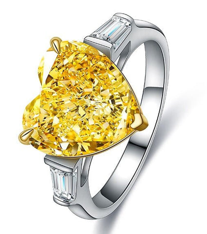 Etoilier Zircon Ring 925 sterling silver, Heart Cut Simulation Yellow Diamond