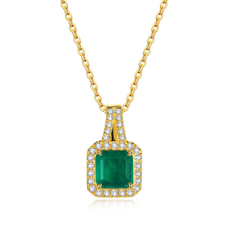 Etoilier 925 Sterling Silver Zircon Necklace Pendant, Asscher Cut Simulation Emerald