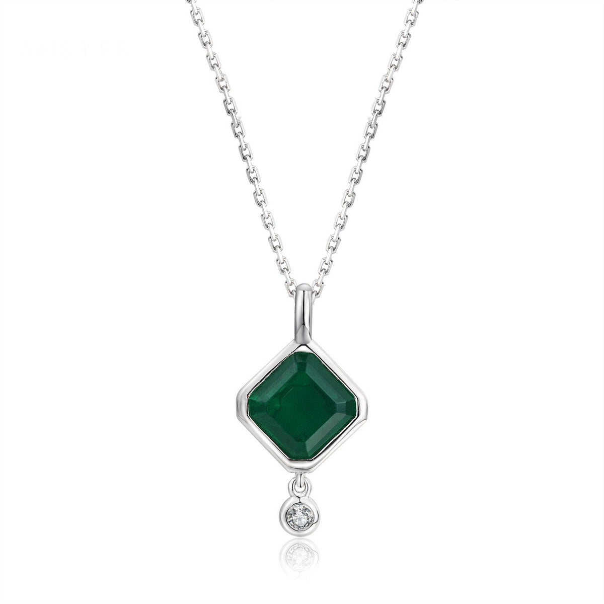 Etoilier 925 Sterling Silver Asscher Cut Synthetic Emerald Pendant