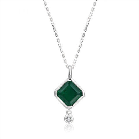 Etoilier 925 Sterling Silver Asscher Cut Synthetic Emerald Pendant