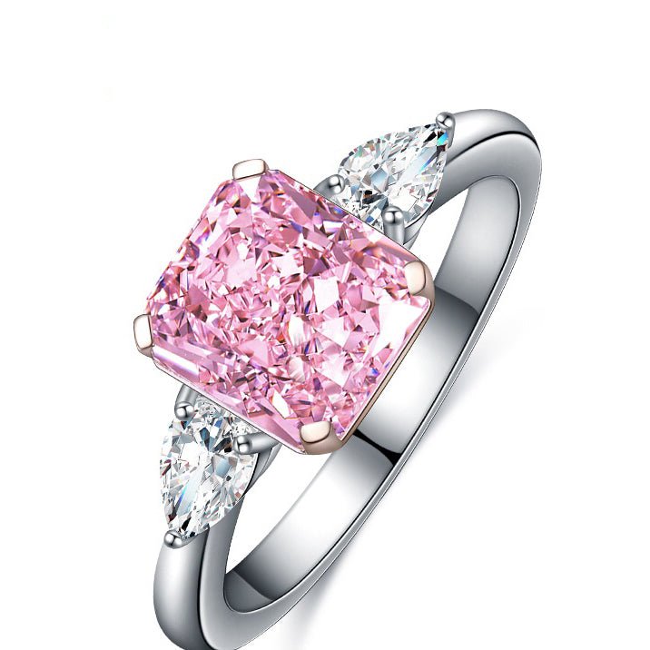 Etoilier 925 Sterling Silver Zircon Ring, Asscher Cut Simulation Pink Diamond