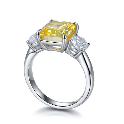 Etoilier 925 Sterling Silver Zircon Ring, Asscher Cut Simulation Yellow Diamond