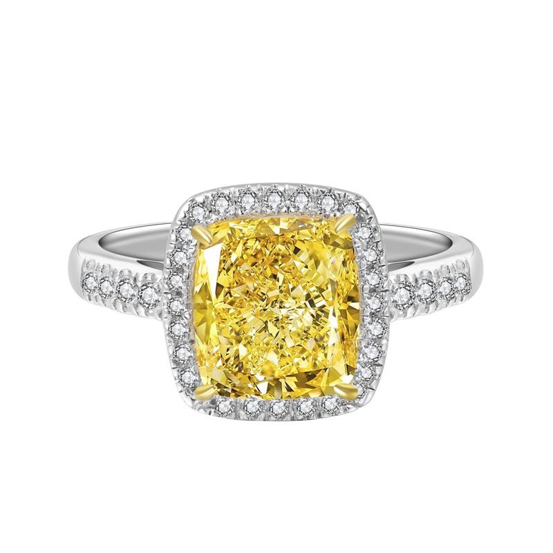 Etoilier 925 Sterling Silver Zircon Ring, Asscher Cut Simulation Yellow Diamond