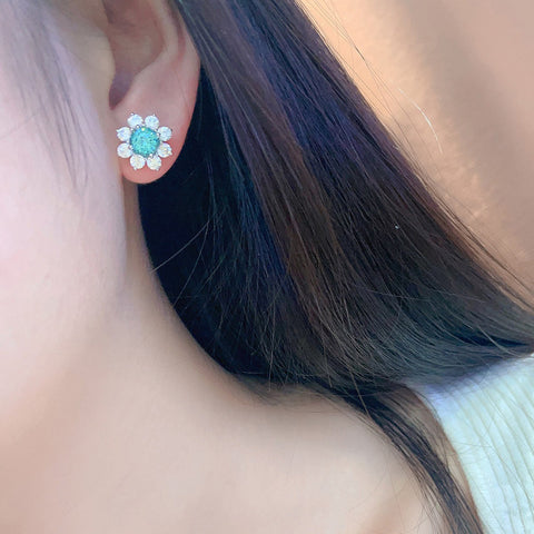 Etoilier Lab Created Paraiba 925 Sterling silver Earring Earring Stud Earrings, blue Yttrium aluminum sun