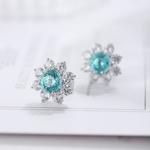 Etoilier Lab Created Paraiba 925 Sterling silver Earring Earring Stud Earrings, blue Yttrium aluminum sun