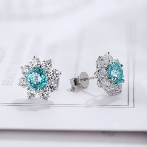 Etoilier Lab Created Paraiba 925 Sterling silver Earring Earring Stud Earrings, blue Yttrium aluminum sun