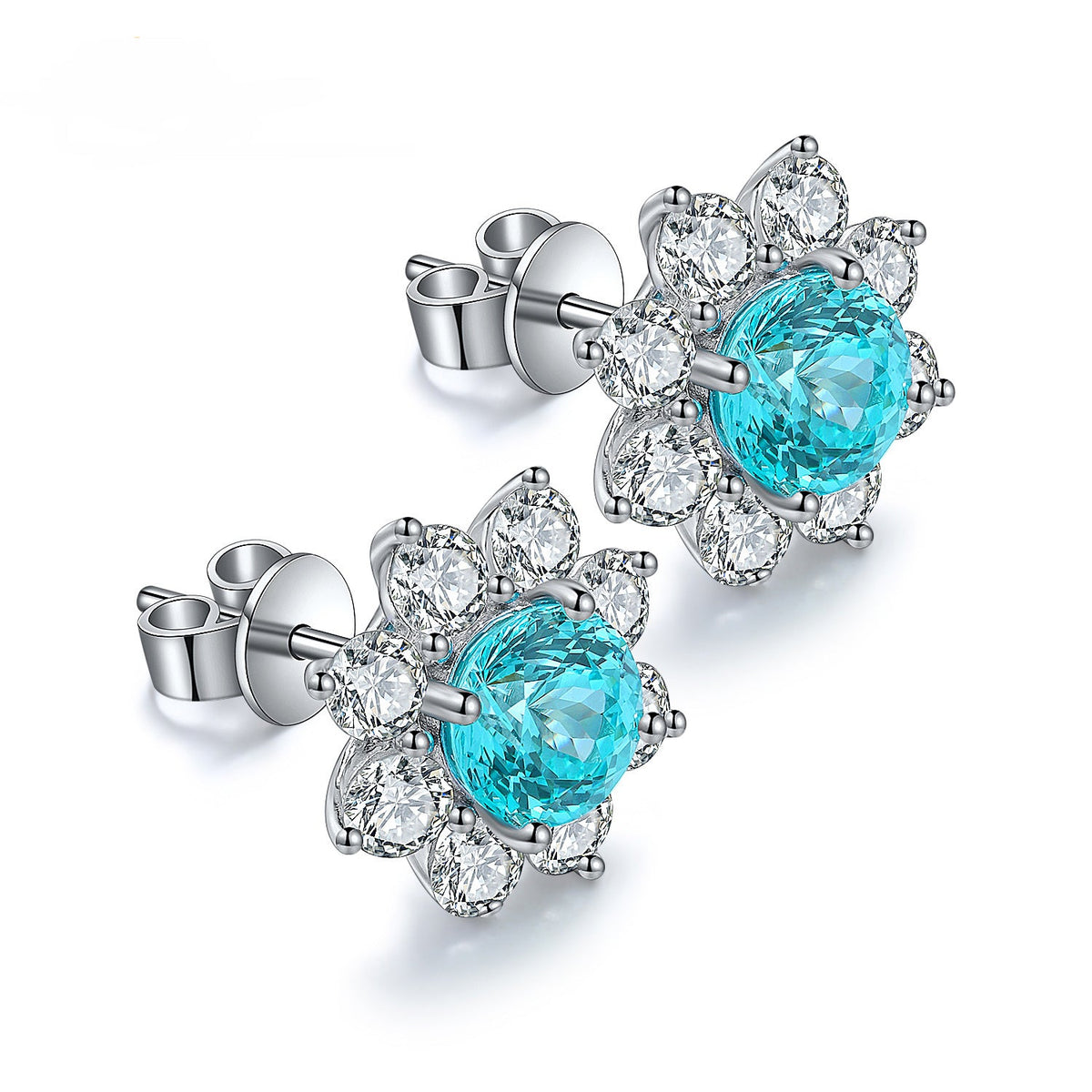 Etoilier Lab Created Paraiba 925 Sterling silver Earring Earring Stud Earrings, blue Yttrium aluminum sun