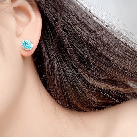 Etoilier Lab Created Paraiba 925 Sterling silver Earring Earring Stud Earrings, blue Yttrium aluminum oval