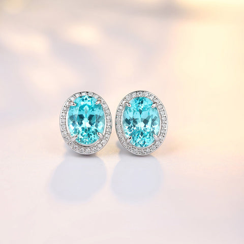 Etoilier Lab Created Paraiba 925 Sterling silver Earring Earring Stud Earrings, blue Yttrium aluminum oval