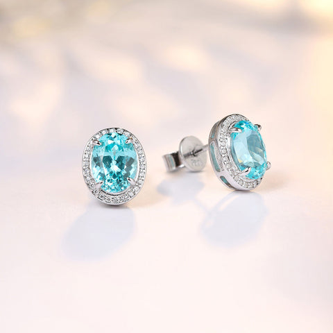 Etoilier Lab Created Paraiba 925 Sterling silver Earring Earring Stud Earrings, blue Yttrium aluminum oval