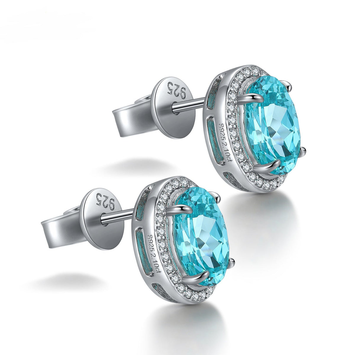 Etoilier Lab Created Paraiba 925 Sterling silver Earring Earring Stud Earrings, blue Yttrium aluminum oval