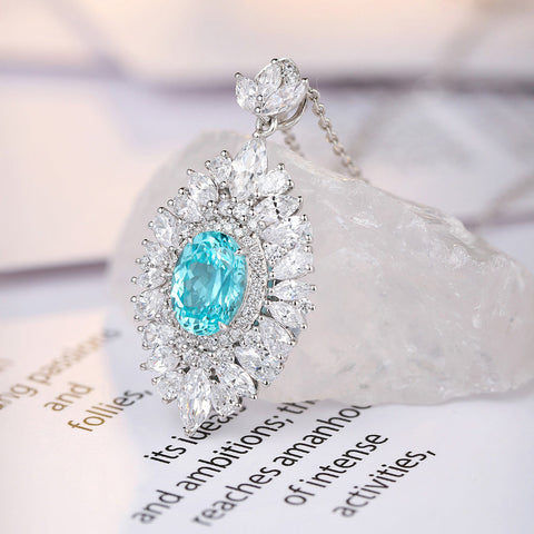 Etoilier Lab Created Paraiba 925 Sterling silver Pendant, blue Yttrium aluminum oval