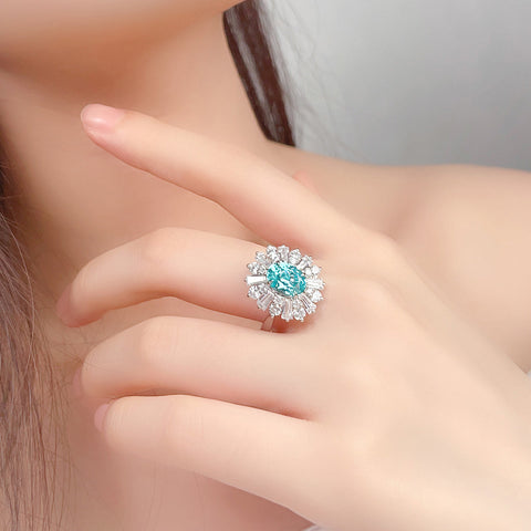 Etoilier Lab Created Paraiba  925 Sterling silver Ring, blue Yttrium aluminum sun flower 2