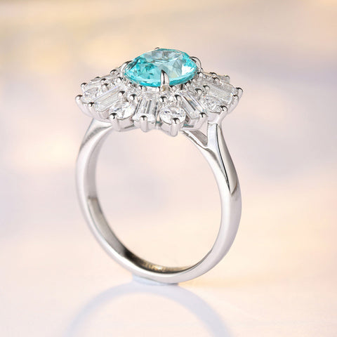 Etoilier Lab Created Paraiba  925 Sterling silver Ring, blue Yttrium aluminum sun flower 2