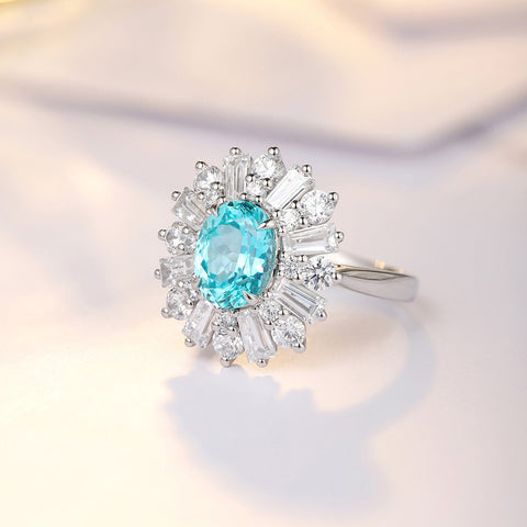 Etoilier Lab Created Paraiba  925 Sterling silver Ring, blue Yttrium aluminum sun flower 2