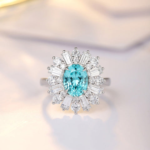 Etoilier Lab Created Paraiba  925 Sterling silver Ring, blue Yttrium aluminum sun flower 2