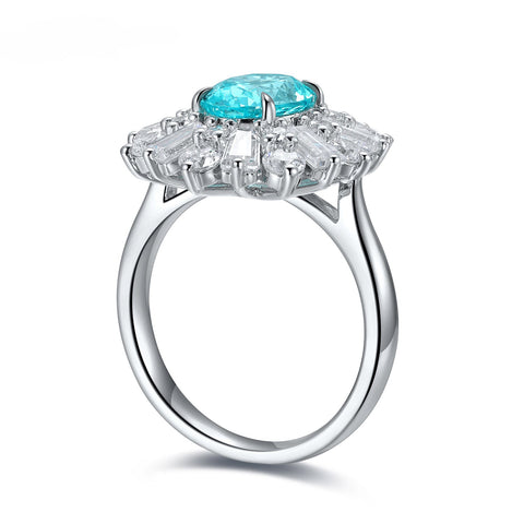 Etoilier Lab Created Paraiba  925 Sterling silver Ring, blue Yttrium aluminum sun flower 2