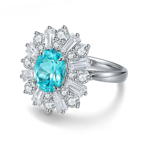 Etoilier Lab Created Paraiba  925 Sterling silver Ring, blue Yttrium aluminum sun flower 2