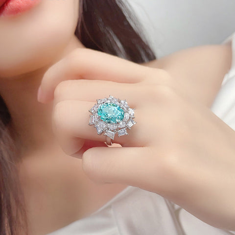 Etoilier Lab Created Paraiba 925 Sterling silver Ring, blue Yttrium aluminum three floors