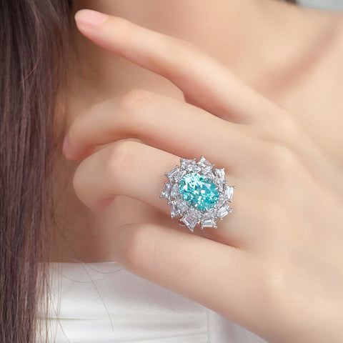 Etoilier Lab Created Paraiba 925 Sterling silver Ring, blue Yttrium aluminum three floors