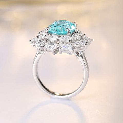 Etoilier Lab Created Paraiba 925 Sterling silver Ring, blue Yttrium aluminum three floors