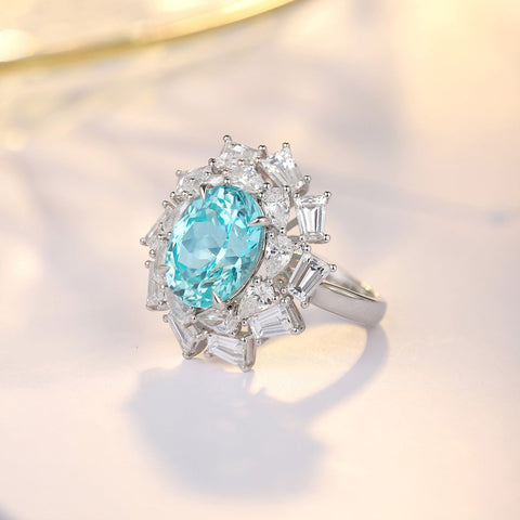 Etoilier Lab Created Paraiba 925 Sterling silver Ring, blue Yttrium aluminum three floors