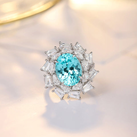 Etoilier Lab Created Paraiba 925 Sterling silver Ring, blue Yttrium aluminum three floors