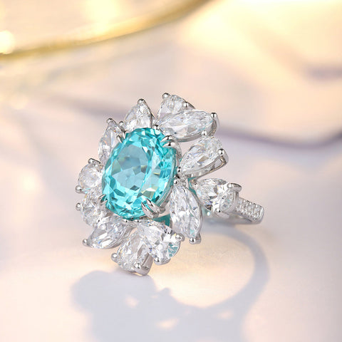 Etoilier Lab Created Paraiba  925 Sterling silver Ring, blue Yttrium aluminum garnet sun flower