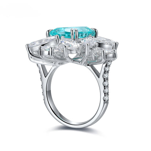 Etoilier Lab Created Paraiba  925 Sterling silver Ring, blue Yttrium aluminum garnet sun flower