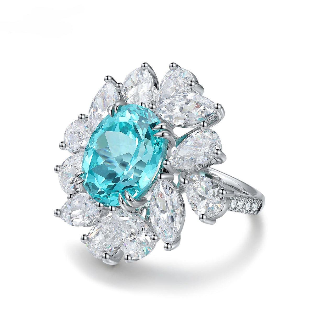 Etoilier Lab Created Paraiba  925 Sterling silver Ring, blue Yttrium aluminum garnet sun flower