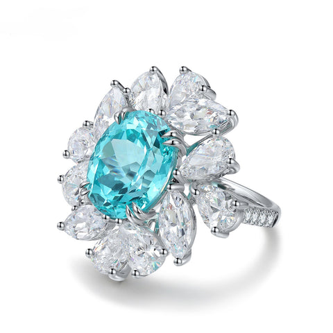 Etoilier Lab Created Paraiba  925 Sterling silver Ring, blue Yttrium aluminum garnet sun flower