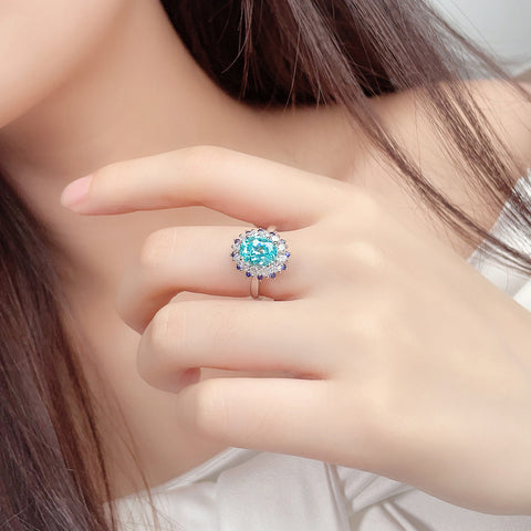 Etoilier Lab Created Paraiba  925 Sterling silver Ring, blue Yttrium aluminum garnet 3 colors