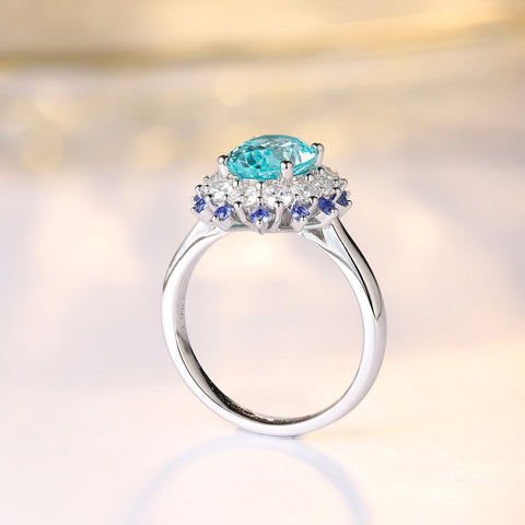 Etoilier Lab Created Paraiba  925 Sterling silver Ring, blue Yttrium aluminum garnet 3 colors