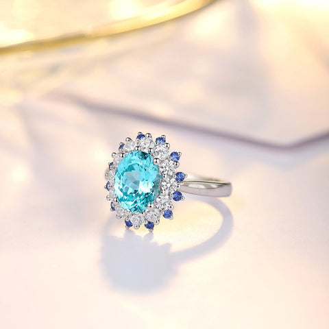 Etoilier Lab Created Paraiba  925 Sterling silver Ring, blue Yttrium aluminum garnet 3 colors