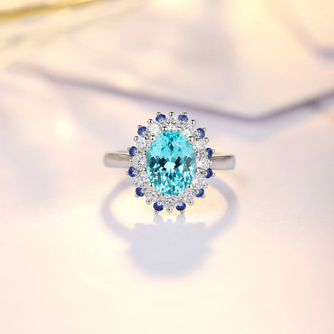 Etoilier Lab Created Paraiba  925 Sterling silver Ring, blue Yttrium aluminum garnet 3 colors