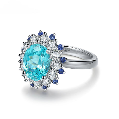 Etoilier Lab Created Paraiba  925 Sterling silver Ring, blue Yttrium aluminum garnet 3 colors