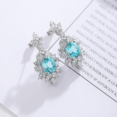 Etoilier Lab Created Paraiba 925 Sterling silver Earring, blue Yttrium aluminum drop sun