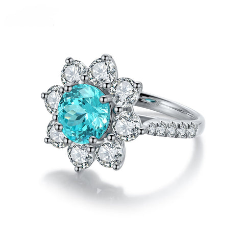 Etoilier Lab Created Paraiba 925 Sterling silver Ring, blue Yttrium aluminum garnet