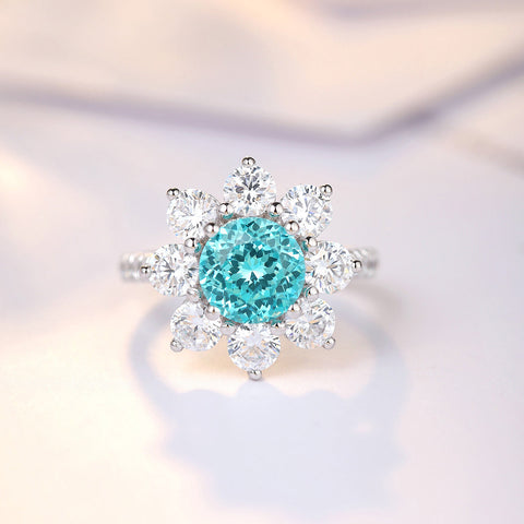 Etoilier Lab Created Paraiba 925 Sterling silver Ring, blue Yttrium aluminum garnet