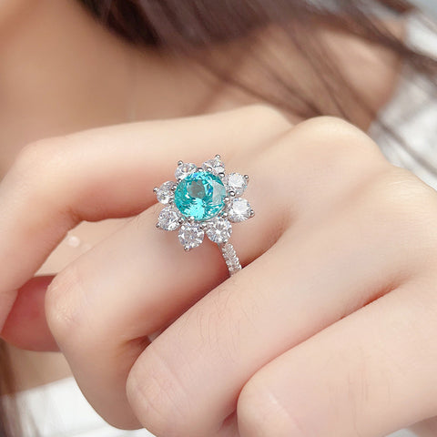 Etoilier Lab Created Paraiba 925 Sterling silver Ring, blue Yttrium aluminum garnet